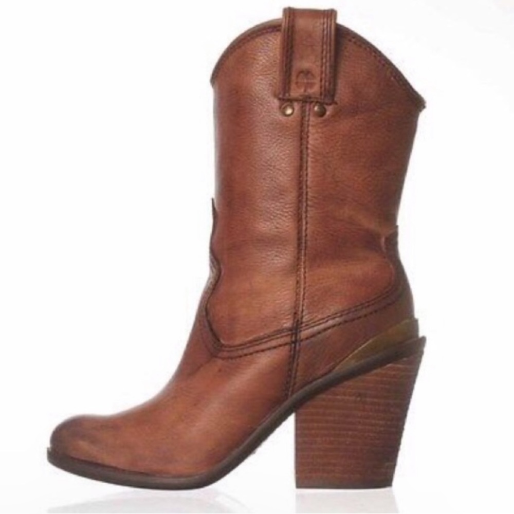 Lucky Brand Elle Western Cognac Leather Cowboy Boots